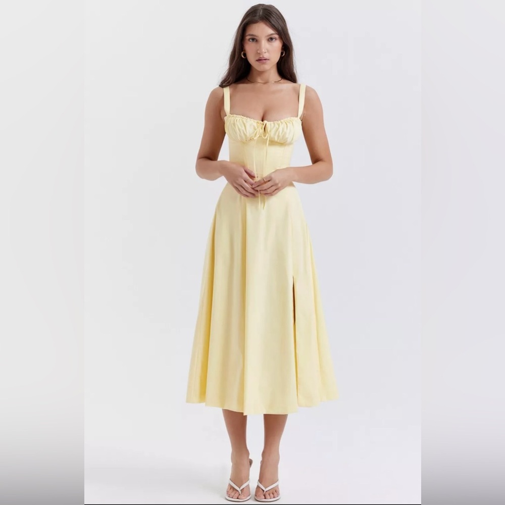 HOUSE OF CB 'Carmen' Buttercup Bustier Sundress /Size S-US 4-6 New Without Tags